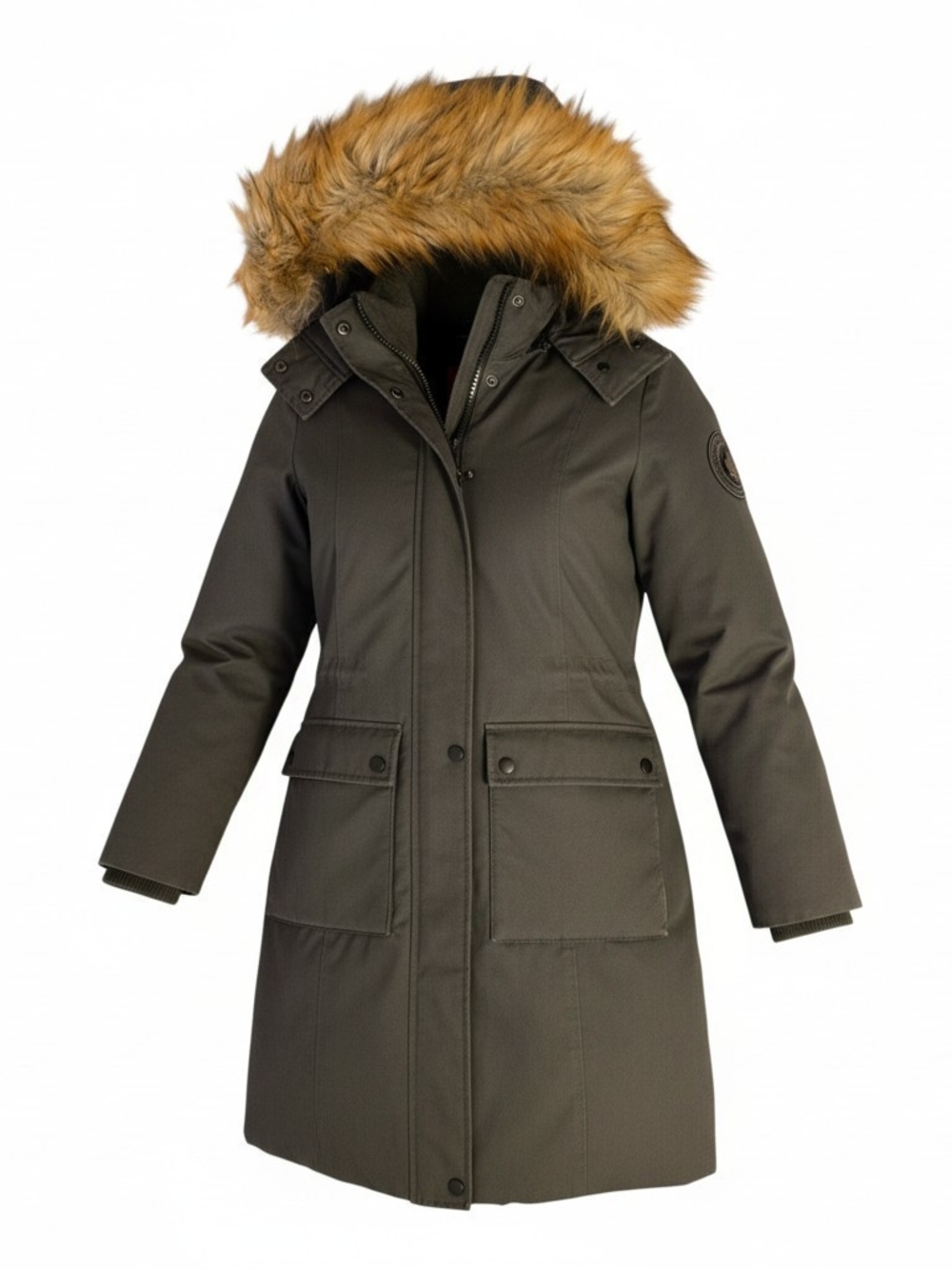 Toboggan Canada Olive Green Faux Fur Trim Parka Jacket Woman Small
